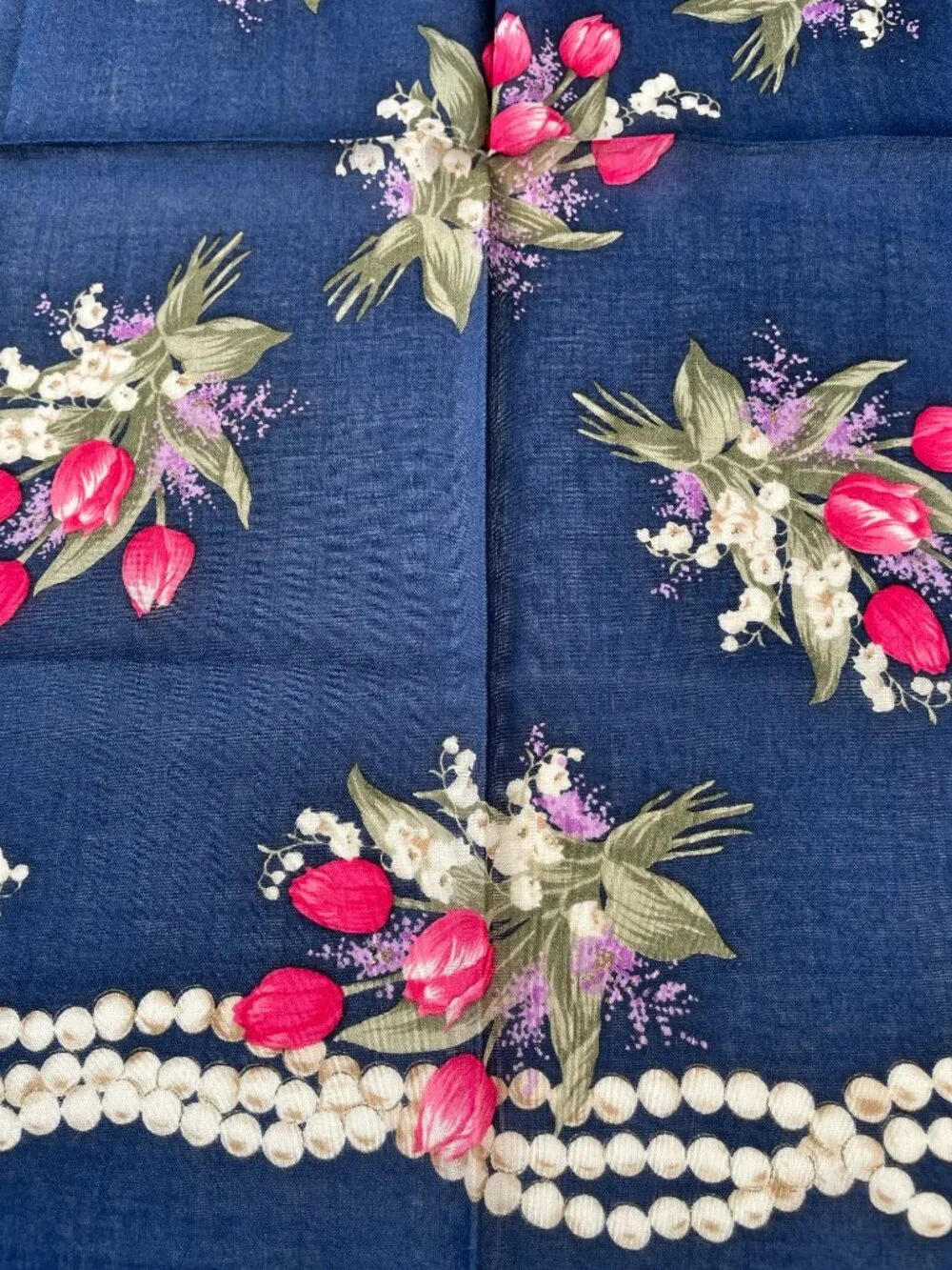 Vintage Christian Dior Floral Cotton Scarf Tulip Print